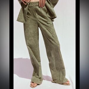 Zara Green Floral Wide Leg Pants